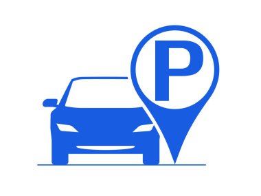 Web ve mobil uygulama için araba park alanı sembolü, park yeri haritası işaretleyicisi, bir araba, vektör