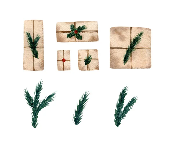 크리스마스 크리스마스 나뭇가지로 장식된 인사말 디자인을 줄무늬와 장식으로 장식된 — 스톡 사진