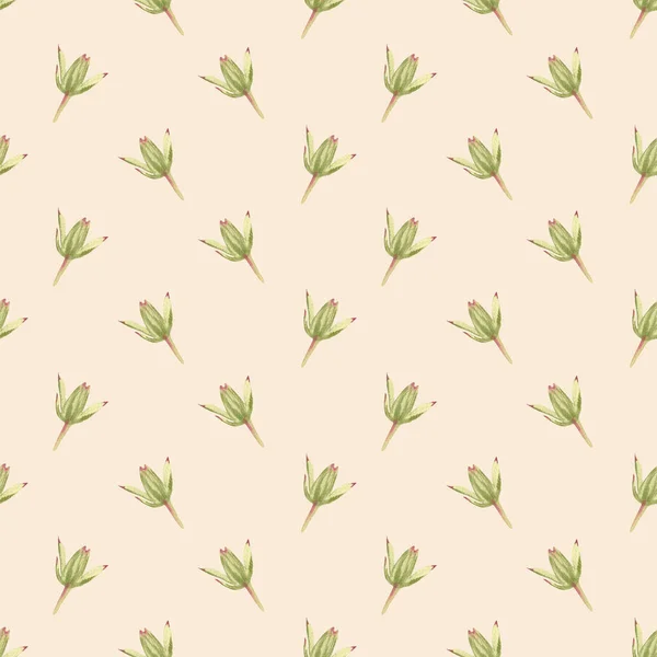 Seamless Floral Pattern Watercolor Beige Background Green Leaves Bud Textile — Stock Photo, Image