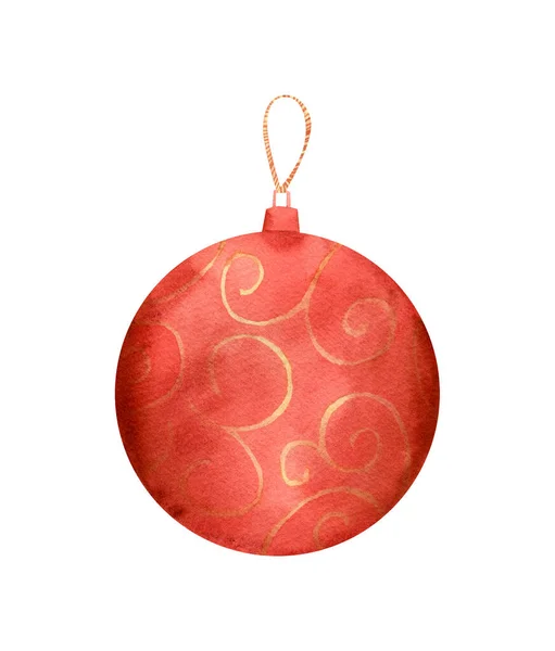 Watercolor Christmas Tree Decoration Illustration New Year Decor Red Gold — Stock Photo, Image