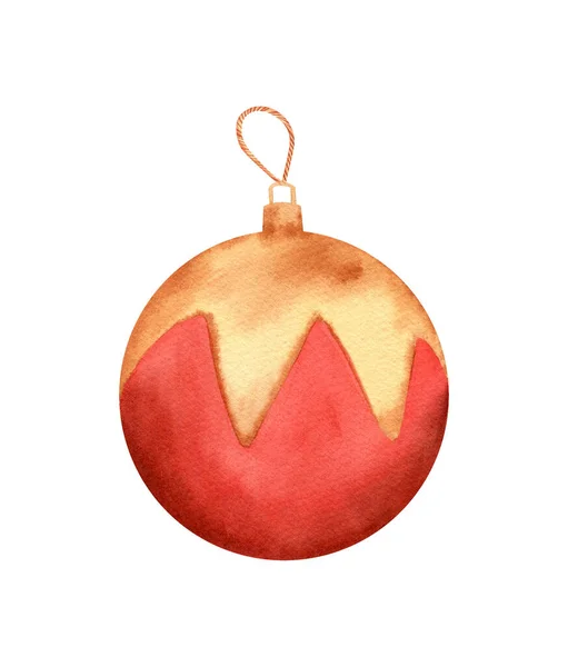 Aquarell Christbaumschmuck Neues Trockenspielzeug Rot Und Gold Für Weihnachtskarten Design — Stockfoto