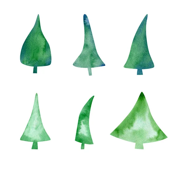 Ilustração Árvores Natal Aquarela Coleção Árvore Natal Simples Para Decorações — Fotografia de Stock
