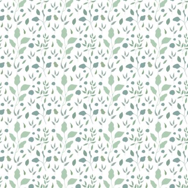 Okaliptüs yapraklı kusursuz vektör deseni, yeşil bitkiler, tekstil dalları, duvar kağıtları, bahar hatıraları.