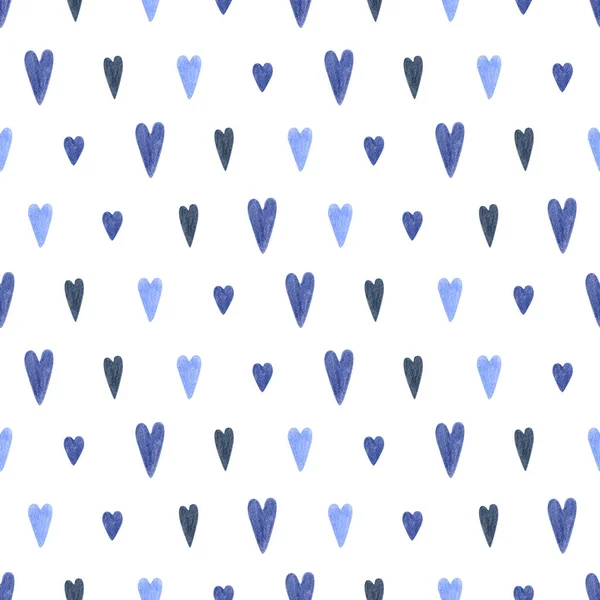 Бесшовный Абстрактный Рисунок Цветными Сердцами Карандашей Синий Белый Фон Текстиля — стоковое фото