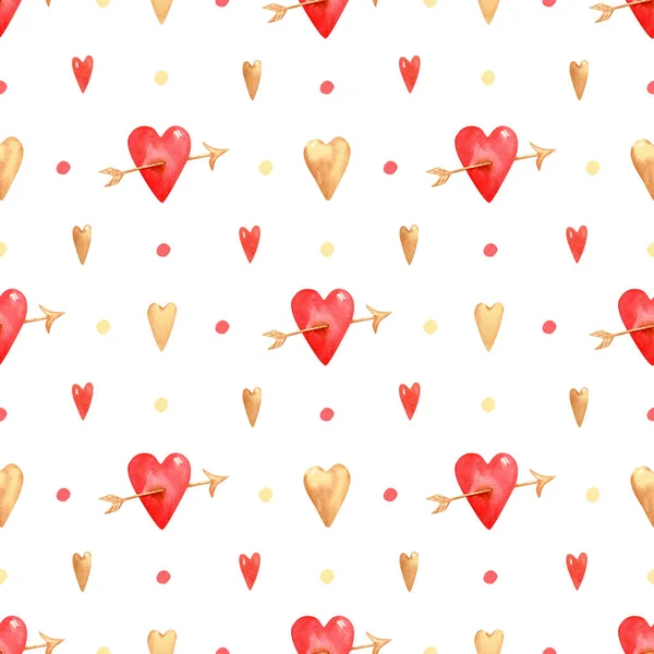 Seamless Pattern Heart Arrow Watercolor Background Hearts Confetti Textile Valentines — Fotografia de Stock