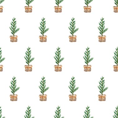 Kusursuz çiçek deseni. Esrarlı suluboya arkaplan, noel ağacı, ambalaj kağıdı için botanik illüstrasyon, tekstil, duvar kağıdı