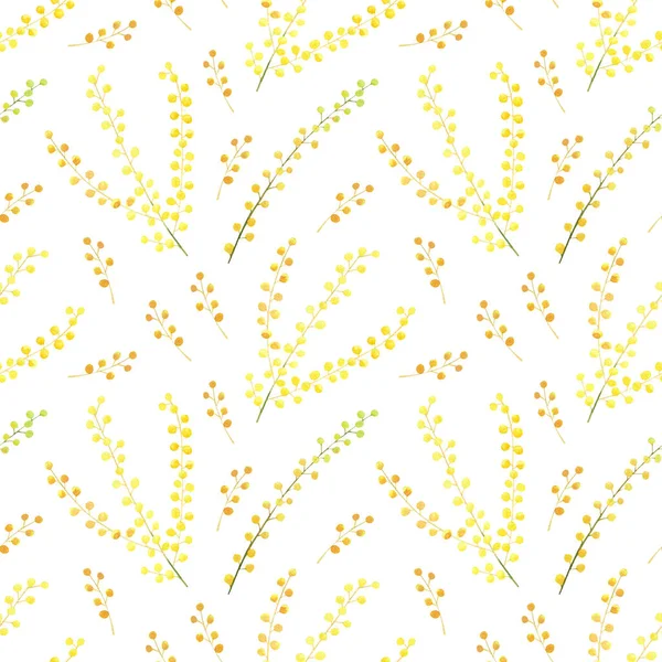 Seamless Mimosa Flowers Pattern Watercolor Floral Background Spring Yellow Flower — Fotografia de Stock