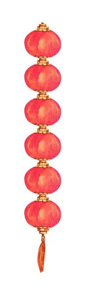 Watercolor Lanterns Vertical Garland Red Gold Paper Lantern Chinese New — стоковое фото