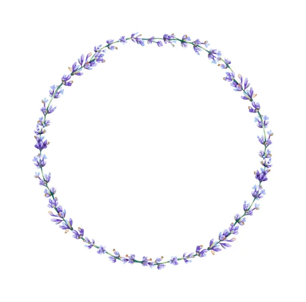 Watercolor Lavender Wreath Botanical Illustration Summer Violet Blue Flower Composition — Stock Photo, Image