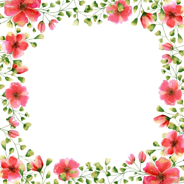 Quadrado Moldura Aquarela Com Flores Rosas Ramos Borda Floral Com — Fotografia de Stock