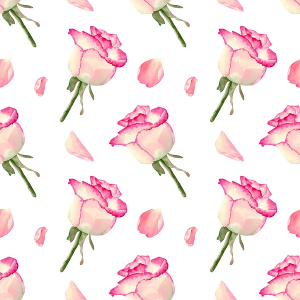 Varrat Nélküli Rózsaszín Rózsa Minta Akvarell Háttér Finom Rózsa Virág — Stock Fotó