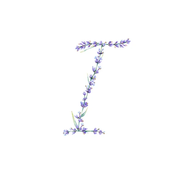 Kwiat Litera Akwarela Ręcznie Rysowane Litera Alfabetu Botanicznej Ilustracji Kwiatów — Zdjęcie stockowe