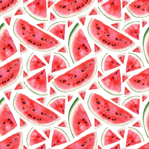 Seamless Watercolor Watermelon Pattern Summer Background Slice Watermelon Berries Textile — Stock Photo, Image