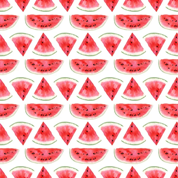 Seamless watermelons pattern. Watercolor background with slice of watermelon berries for textile and summer decor, wallpaper