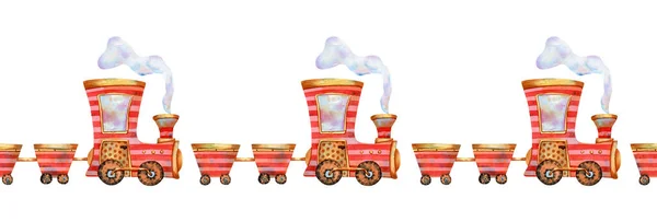 Seamless Horizontal Border Train Locomotive Cute Kids Toy Illustration Banners — Fotografia de Stock