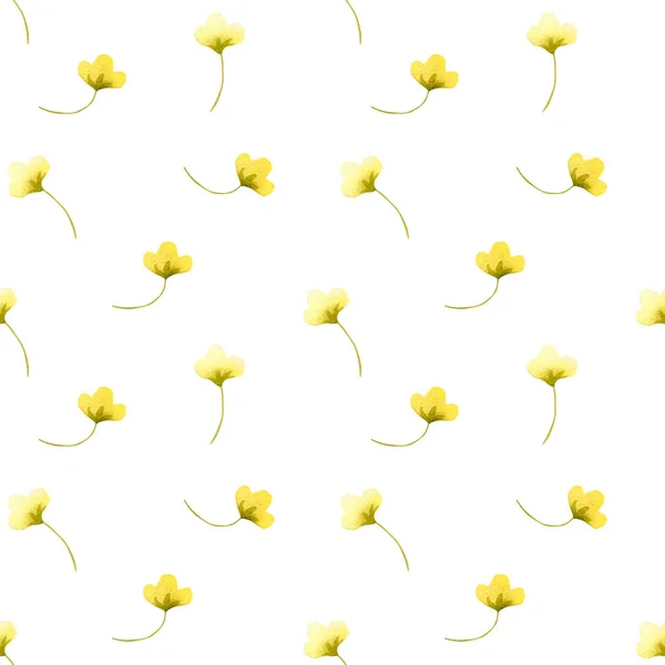 Seamless Floral Pattern Watercolor Yellow Background Simple Flowers Textile Wallpaper — Stock Fotó