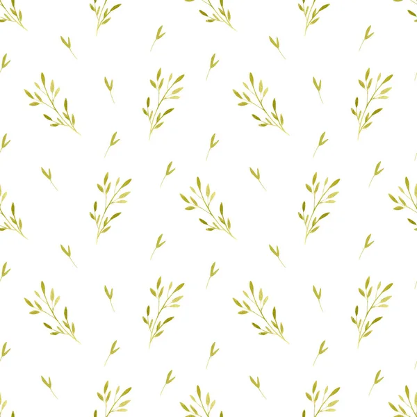 Seamless Floral Pattern Watercolor Herbal Background Delicate Green Plant Leaves — Stockfoto