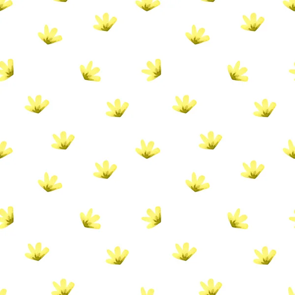 Seamless Chamomile Pattern Watercolor Background Yellow Green Daisy Flowers Textile — ストック写真