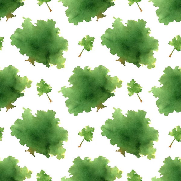 Seamless Trees Pattern Watercolor Background Oak Tree Silhouette Abstract Green — Zdjęcie stockowe