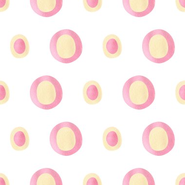 Kusursuz soyut oval desen. Yüzüklü suluboya altın ve pembe arkaplan, tekstil daireleri, duvar kağıtları, ambalaj kağıtları