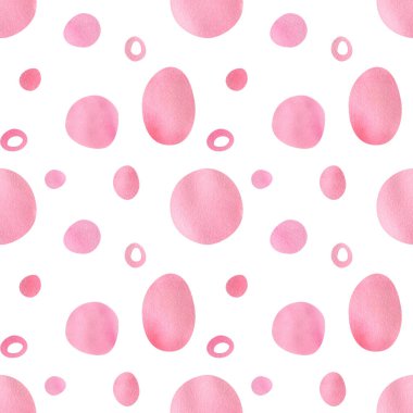 Kusursuz soyut balon deseni. Ovalar, daireler, tekstil damlaları, duvar kağıtları, ambalaj kağıtlarıyla suluboya pembe arkaplan