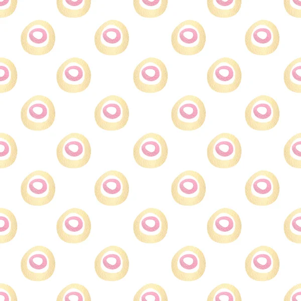 Seamless Abstract Rings Pattern Watercolor Gold Pink Background Ovals Circles — Foto Stock