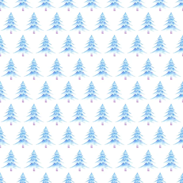 シームレスなクリスマスツリーパターン テキスタイル 装飾のための霜の青い木と水彩冬の背景 — ストック写真