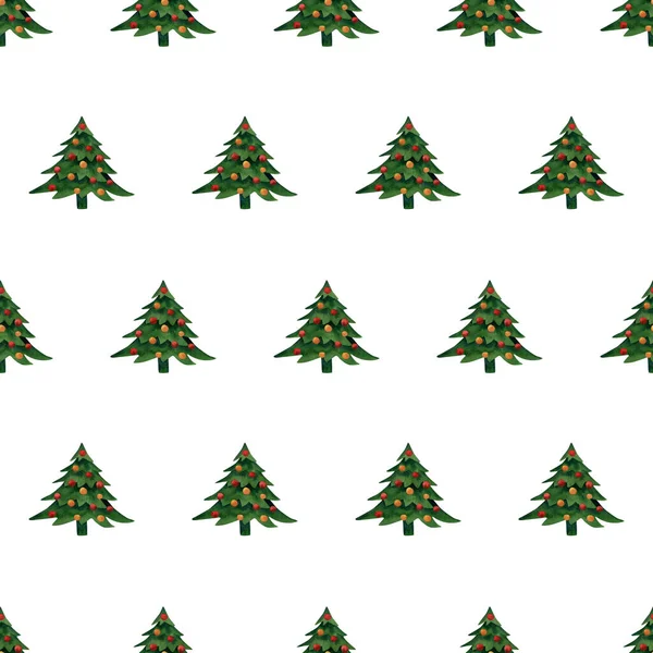 Zökkenőmentes Karácsonyfa Minta Akvarell Téli Háttér Zöld Fák Karácsonyi Dekoráció — Stock Fotó