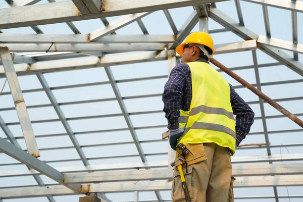 Portrait Construction Engineer Worker Civil Engineer Checking Work Construction Site — Photo