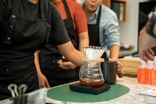 Barista Working Coffee Shop Make Coffee Concept Staff Teamwork — Stock Fotó