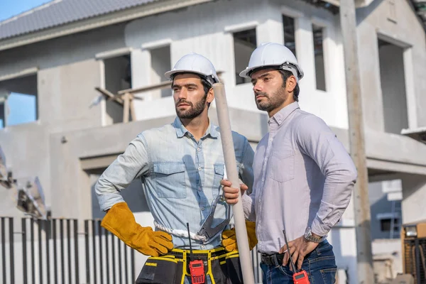 Ingenieur Team Arbeitet Auf Der Baustelle Bauunternehmer Bauen Ein Neues — Stockfoto