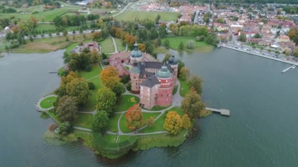 50 Fps Повітряний вид осінній сезон у прекрасному шведському замку Гріпсгольм 16-го століття поблизу міста Маріфред — стокове відео