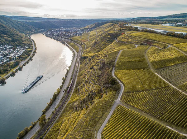 Luftaufnahme Berühmte Deutsche Weinregion Mosel Lay Und Güels Dorf Herbst — Stockfoto
