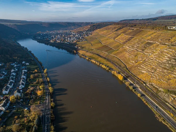 Pemandangan Udara Wine Wilayah Jerman Terkenal Sungai Moselle Lay Dan — Stok Foto