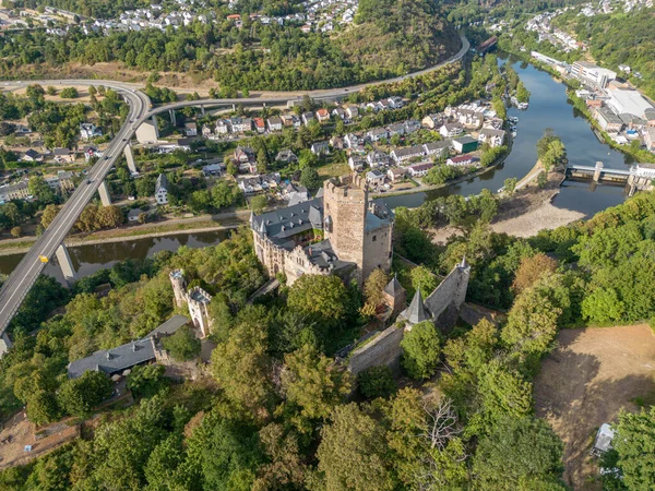 Aerial View Lahneck Castle Lahn River Valley City Lahnstein Koblenz — Stock Photo, Image