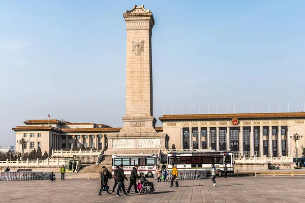 Beijing China Jan 2020 Monument Peoples Heroes Tiananmen Square Erected — Stock Photo, Image