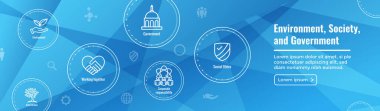 Çevre ve Sosyal Yönetim Simgesi Seti ve ESG fikirli Web Başlığı Afişi