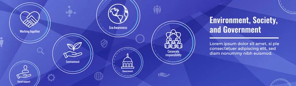 Meio Ambiente Governo Social Icon Set Web Header Banner Com —  Vetores de Stock