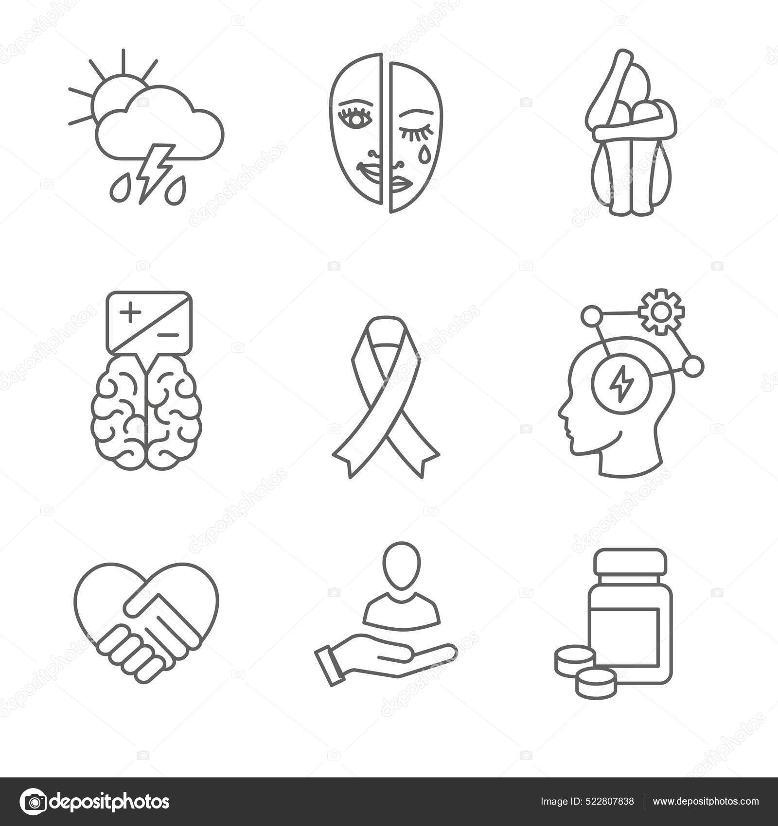 BPD - Borderline Personality Disorder icon set w brain mask and