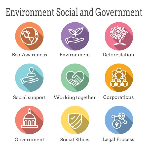 Milieu Milieu Sociale Overheid Met Governance Icoon Set Voor Esg — Stockvector