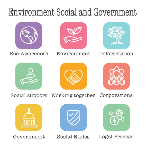 Meio Ambiente Governo Ambiental Social Com Conjunto Ícones Governança Para — Vetor de Stock