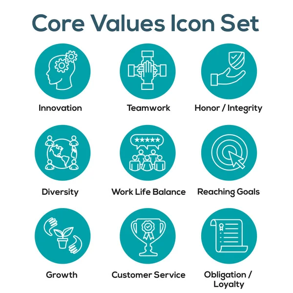 Core Values Mission Vision Icon Set — Stock Vector