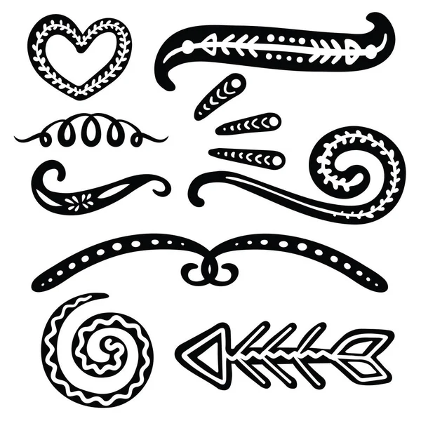 Tribal Squiggles Swirls Swooshes Dividers Design — Vector de stock