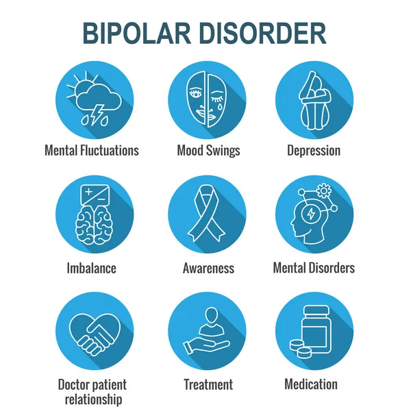 Bipolar Disorder and Depression BP Icon Set Showing Mental Health Symptoms