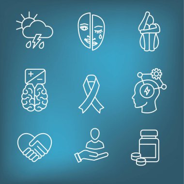 Bipolar Disorder and Depression BP Icon Set Showing Mental Health Symptoms