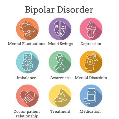 Bipolar Disorder and Depression BP Icon Set Showing Mental Health Symptoms