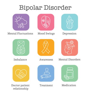 Bipolar Disorder and Depression BP Icon Set Showing Mental Health Symptoms