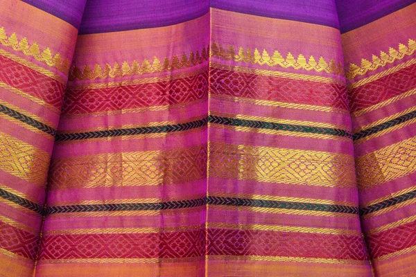 Pink Silk Sari Gold Floral Design Border — Zdjęcie stockowe
