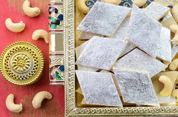 Sobremesa Indiana Kaju Katli Feita Leite Caju — Fotografia de Stock