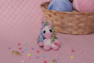 Fluffy amigurumi unicorn plush